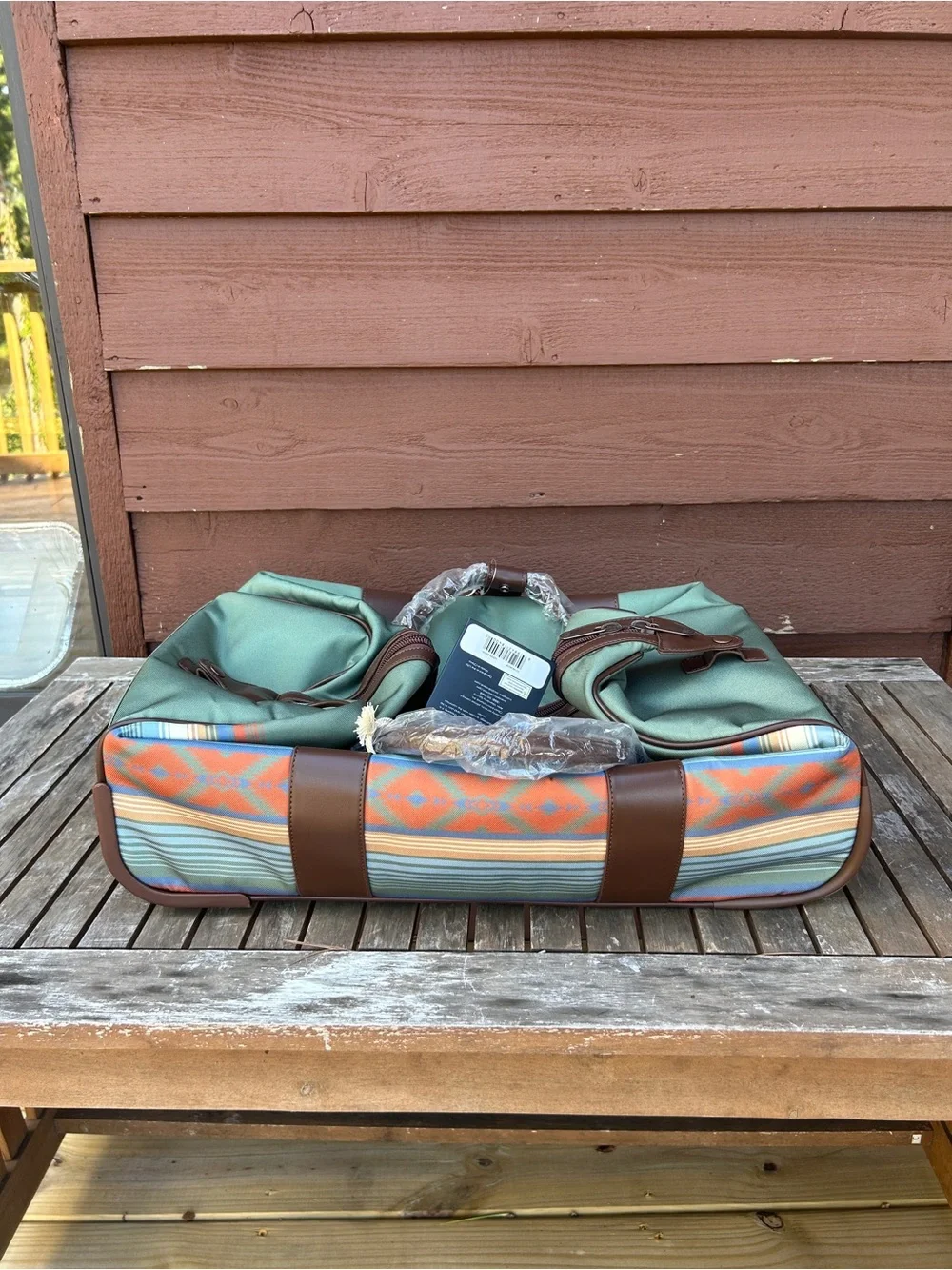 Pendleton Sage Green and Brown Patterned Roller Weekender Duffel